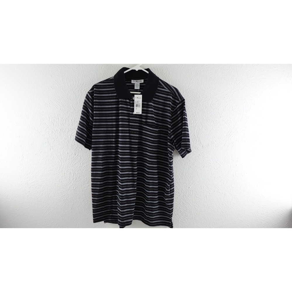 Sun River Men's Pocket Polo NWT SIZE L Short Sleeve Stripes‎ Black White Gray